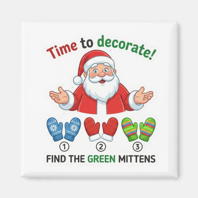 Santa Claus Color Learning Game Green Mittens Magn Magnet (Front)