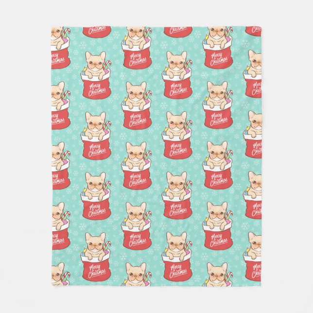 Santa Claus comes with a Frenchie Fleece Blanket (Front)