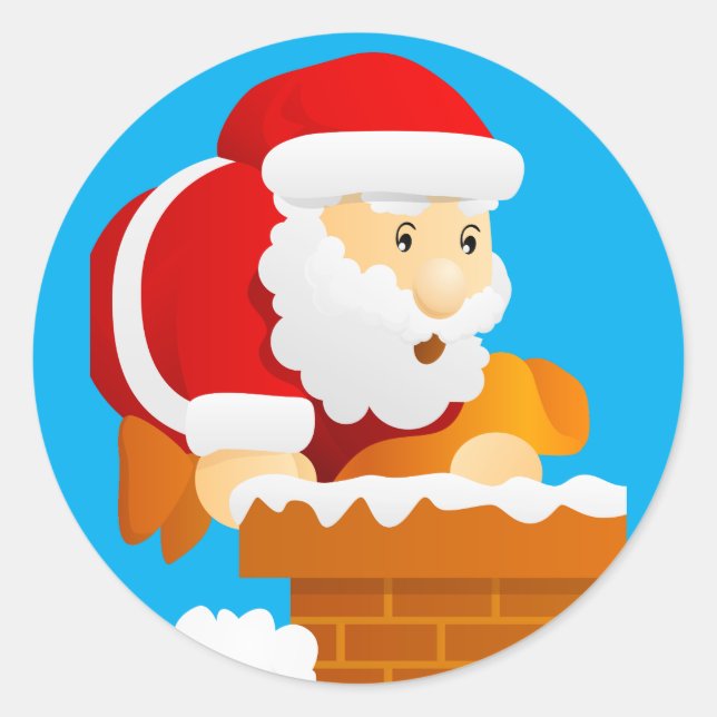 Santa Claus Coming Down the Chimney Classic Round Sticker (Front)