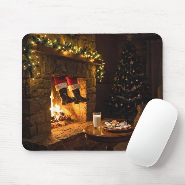 Santa Claus Coming Down the Chimney Mouse Mat (With Mouse)