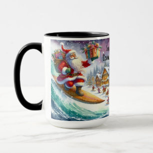 Santa Claus Coming to Town Surfboard Christmas Mug