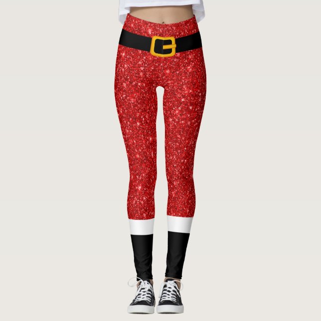 Santa Claus Costume Glitter Christmas Leggings (Front)