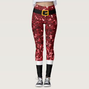 Santa Claus Costume Glitter Christmas Leggings