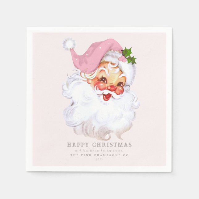 Santa Claus Cottage Chic Pink Holiday Paper  Napkin (Front)