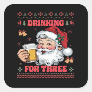 Santa Claus Couple Chirstmas Drinking Square Sticker