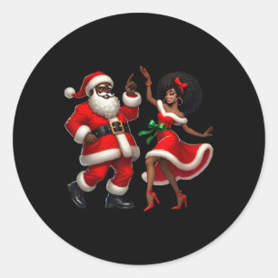 Santa Claus Couple Dancing African American Christ Classic Round Sticker