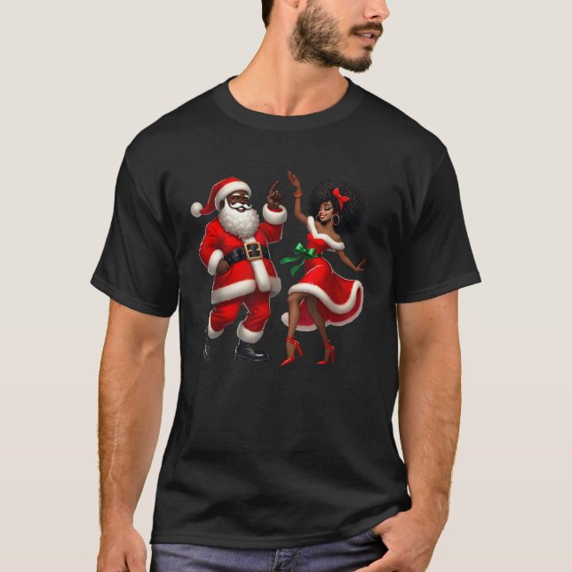 Santa Claus Couple Dancing African American Christ T-Shirt (Front)