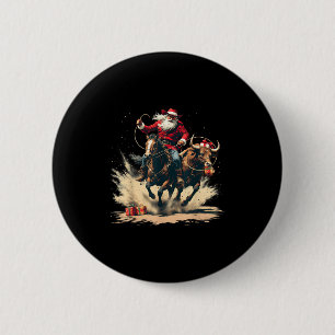 Santa Claus Cowboy Vintage Christmas Horse Cow Men 6 Cm Round Badge
