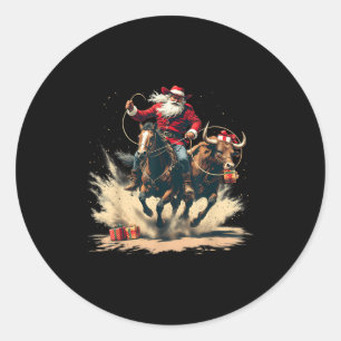 Santa Claus Cowboy Vintage Christmas Horse Cow Men Classic Round Sticker