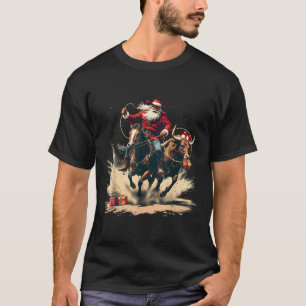 Santa Claus Cowboy Vintage Christmas Horse Cow Men T-Shirt
