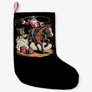 Santa Claus Cowboy Vintage Christmas Horse Cow  Small Christmas Stocking