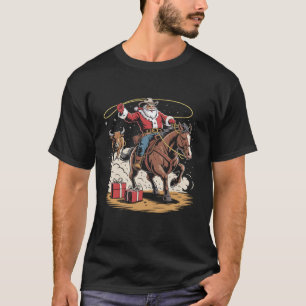Santa Claus Cowboy Vintage Christmas Horse Cow T-Shirt