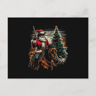 Santa Claus Cowboy - Vintage Christmas Tree Cowboy Holiday Postcard