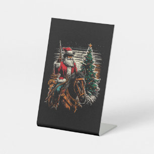 Santa Claus Cowboy - Vintage Christmas Tree Cowboy Pedestal Sign