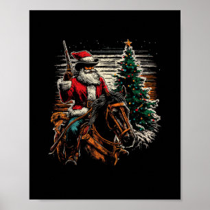 Santa Claus Cowboy - Vintage Christmas Tree Cowboy Poster