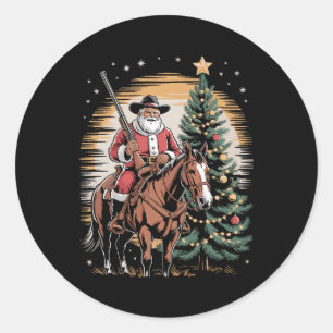Santa Claus Cowboy Vintage Christmas Tree Western Classic Round Sticker