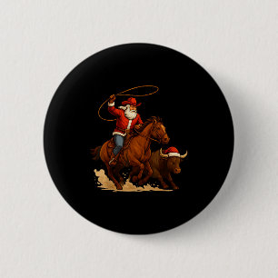 Santa Claus Cowboy Vintage Western Christmas Pajam 6 Cm Round Badge