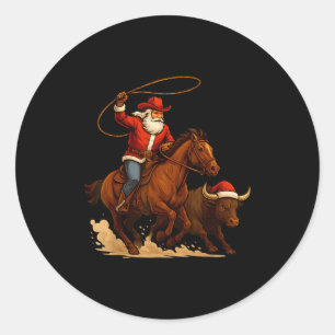 Santa Claus Cowboy Vintage Western Christmas Pajam Classic Round Sticker