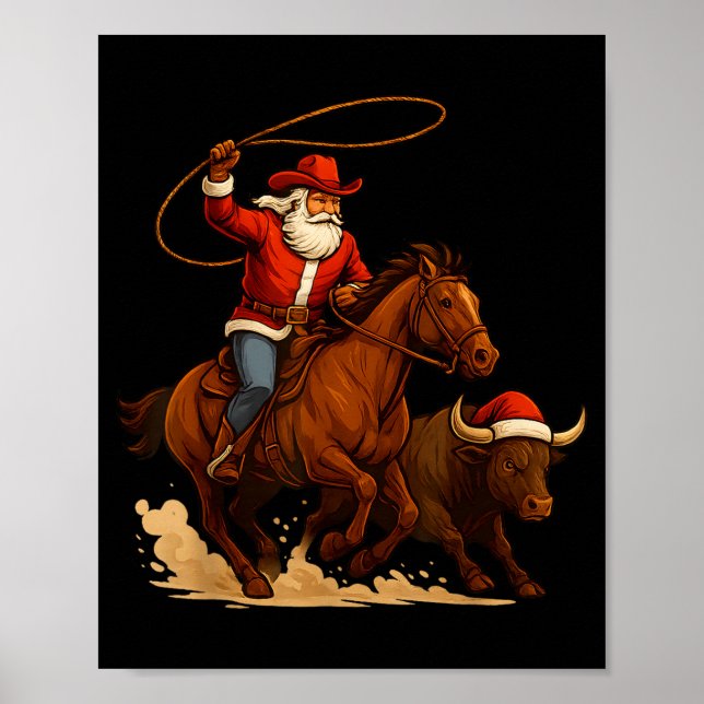 Santa Claus Cowboy Vintage Western Christmas Pajam Poster (Front)