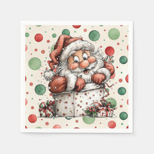 Santa Claus Crawling Out of Gift Box Napkin