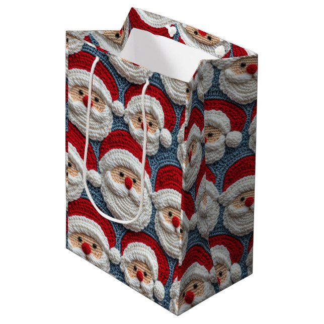 Santa Claus crocher pattern Medium Gift Bag (Front Angled)