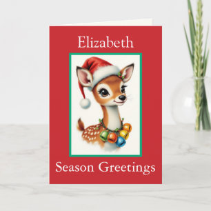 Santa Claus Custom Name Cute Reindeer Grandchild C Card
