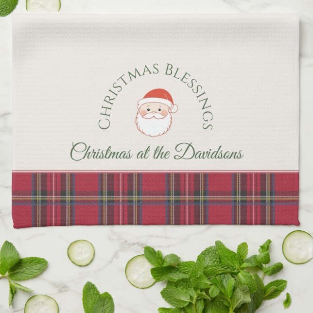 Santa Claus Custom Name Surname & Text Christmas Tea Towel (Folded)