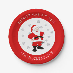 Santa Claus Custom Text  Red Border Paper Plate