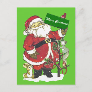 Santa Claus Cute Animals Merry Christmas Holiday Postcard