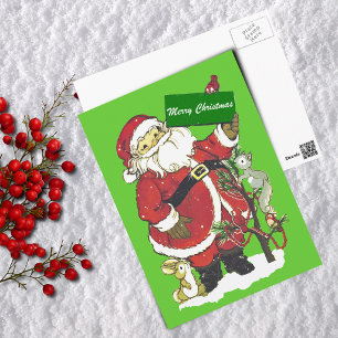 Santa Claus Cute Animals Merry Christmas Holiday Postcard