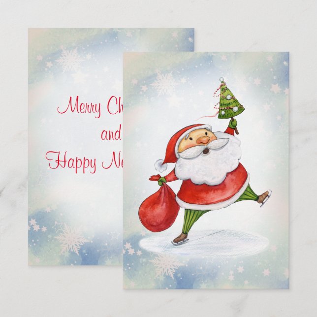 Santa Claus Cute Christmas watercolor Thank You Card (Front/Back)