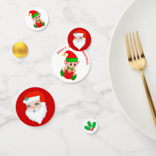 Santa Claus & Cute Elf Christmas Confetti