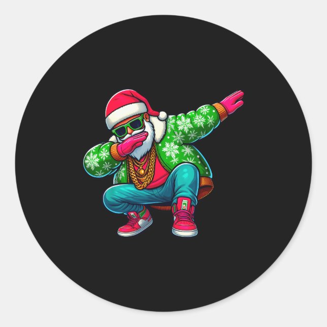Santa Claus Dabbing Hip Hop Christmas Pajama Toddl Classic Round Sticker (Front)