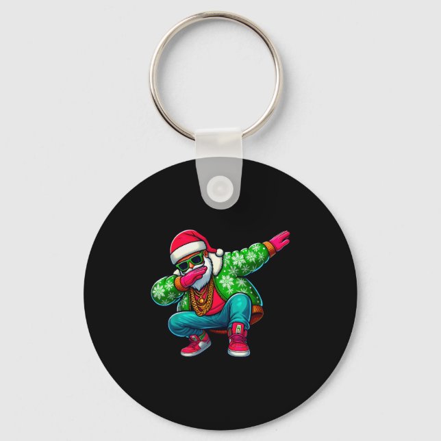 Santa Claus Dabbing Hip Hop Christmas Pajama Toddl Key Ring (Front)