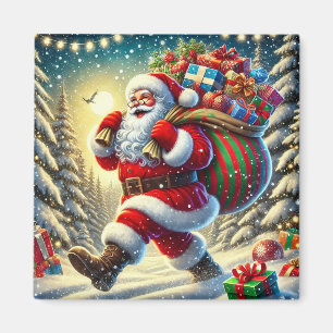Santa Claus Delivering Gifts in a Snowy Christmas  Magnet
