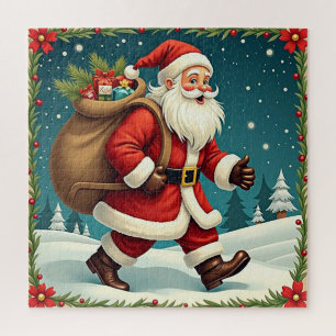 Santa Claus Delivering Gifts Through Snowy Forest Jigsaw Puzzle