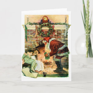 Santa Claus Delivering Presents Holiday Card