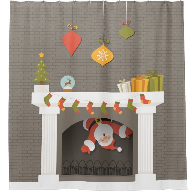 Santa Claus Descending The Chimney Shower Curtain (Front)
