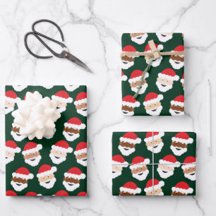 Santa Claus Diverse Red Green Skin Tone Christmas Wrapping Paper Sheet
