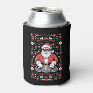 Santa Claus DJ Christmas Ugly Sweater Snowflake Can Cooler