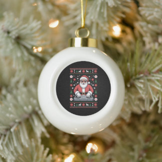 Santa Claus DJ Christmas Ugly Sweater Snowflake Ceramic Ball Christmas Ornament