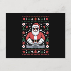 Santa Claus DJ Christmas Ugly Sweater Snowflake Holiday Postcard