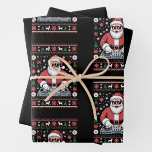 Santa Claus DJ Christmas Ugly Sweater Snowflake Wrapping Paper Sheet