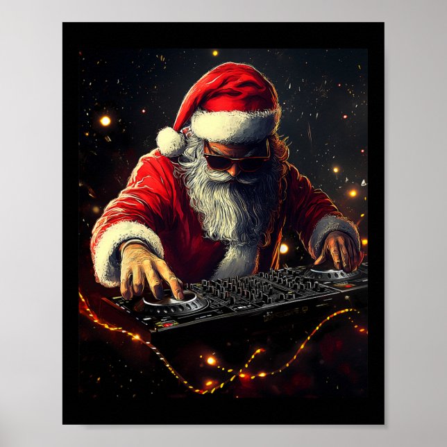 Santa Claus Dj Hip Hop Music Christmas Vibes Funny Poster (Front)