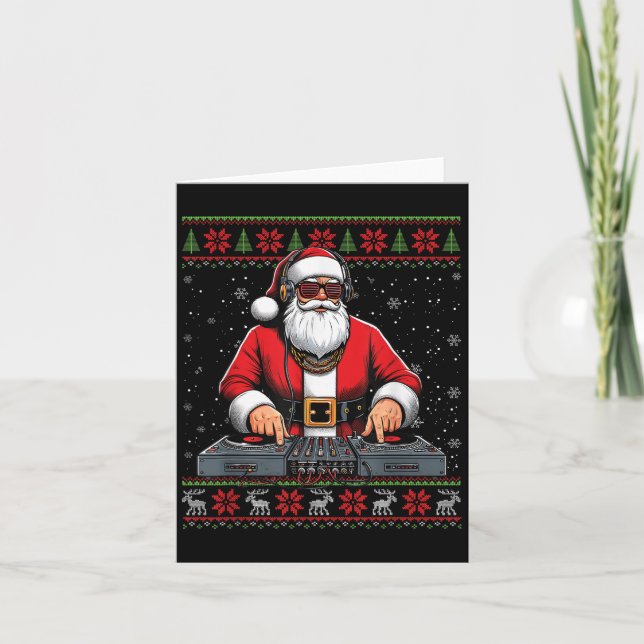 Santa Claus Dj Mixer Music Ugly Christmas Sweater  Card (Front)