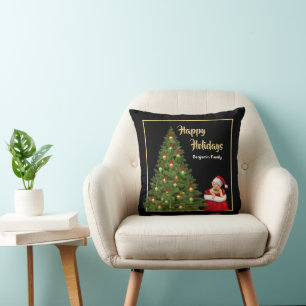 Santa Claus Dog Christmas Tree Personalize Cushion