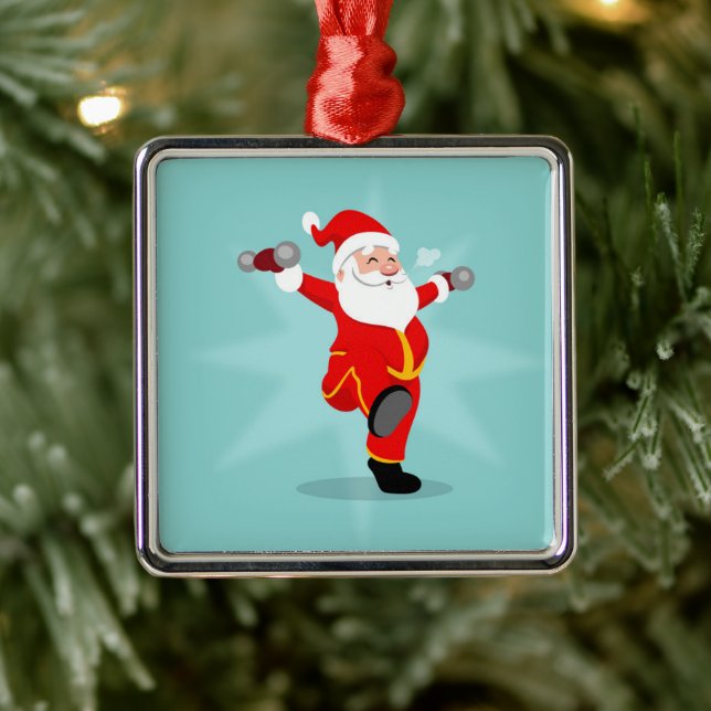 Santa Claus doing fitness exercises Metal Tree Decoration (Tree)