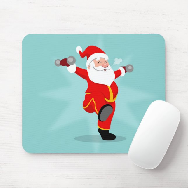 Santa Claus doing fitness exercises Mouse Mat (With Mouse)