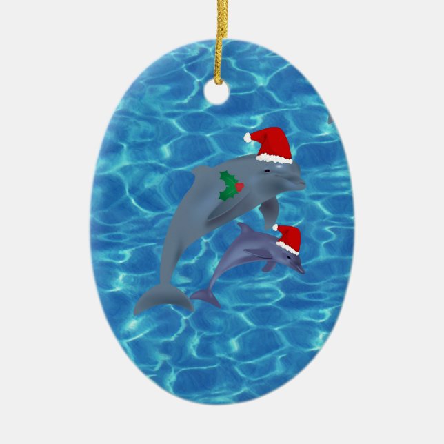 santa claus dolphins ceramic tree decoration (Front)