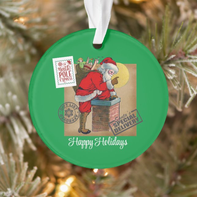 Santa Claus Down The Chimney Acrylic Ornament (Tree)